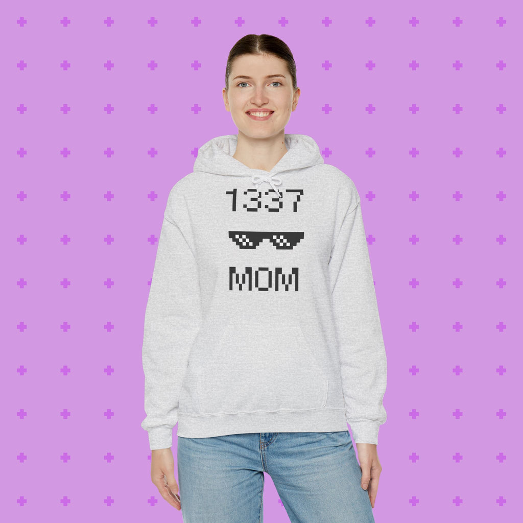 1337 Mom Hoodie — Gamer Mom Pixel Sunglasses Hooded Sweatshirt