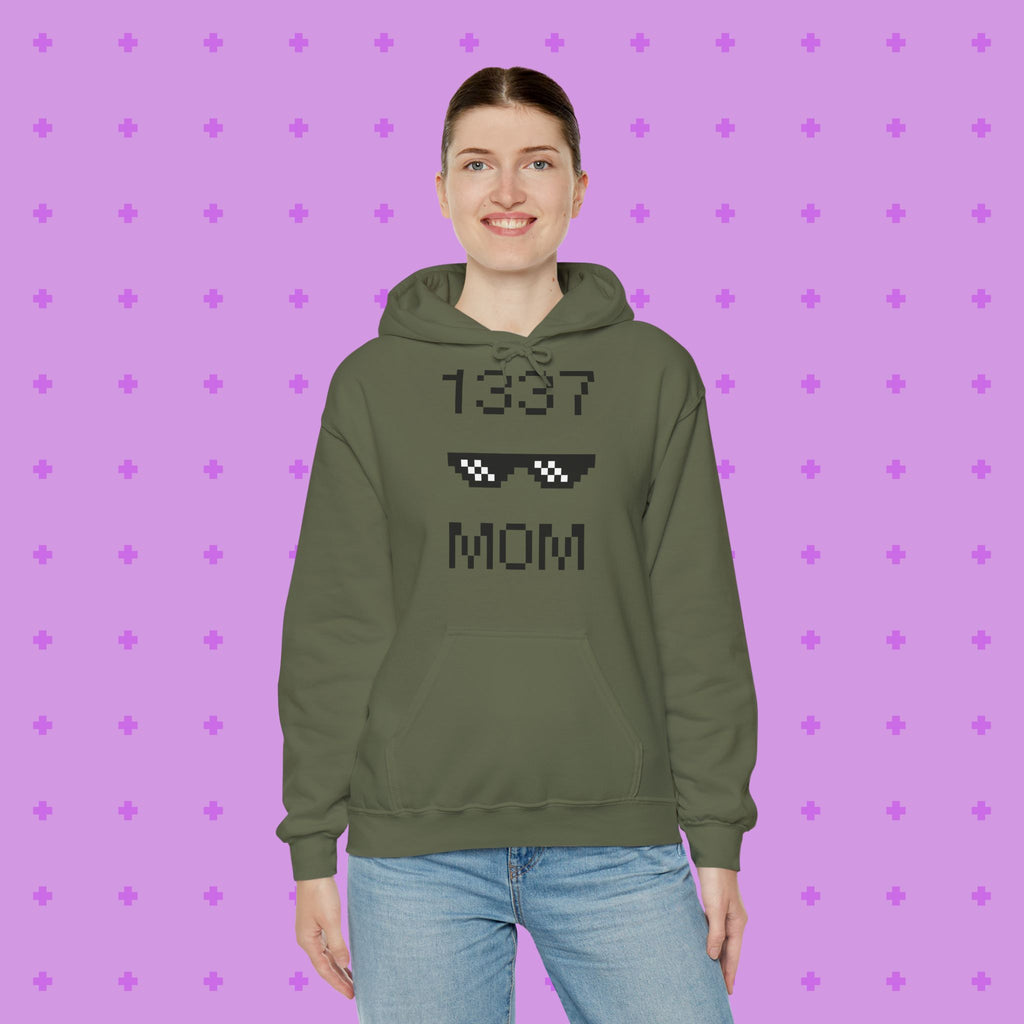 1337 Mom Hoodie — Gamer Mom Pixel Sunglasses Hooded Sweatshirt
