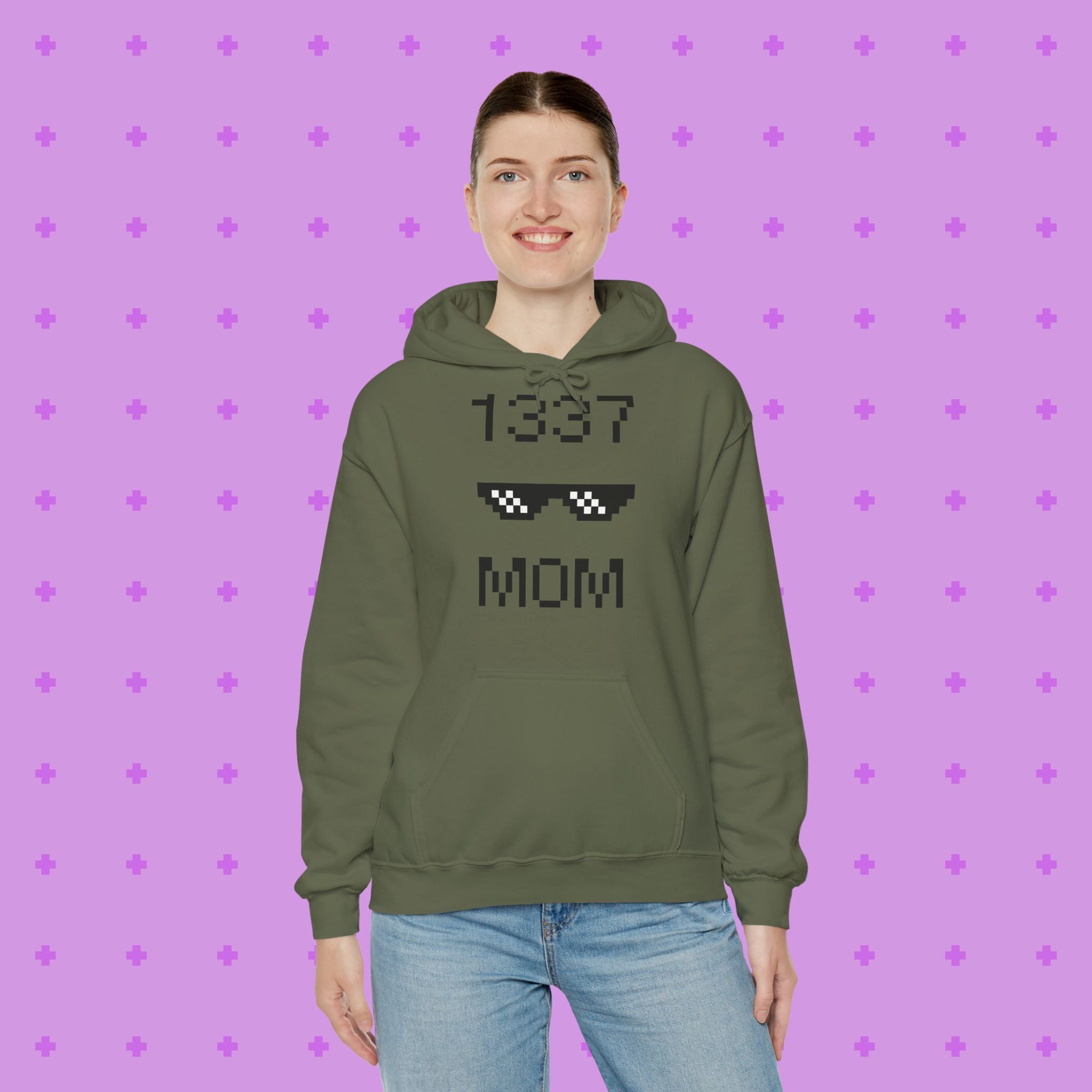 1337 Mom Hoodie — Gamer Mom Pixel Sunglasses Hooded Sweatshirt