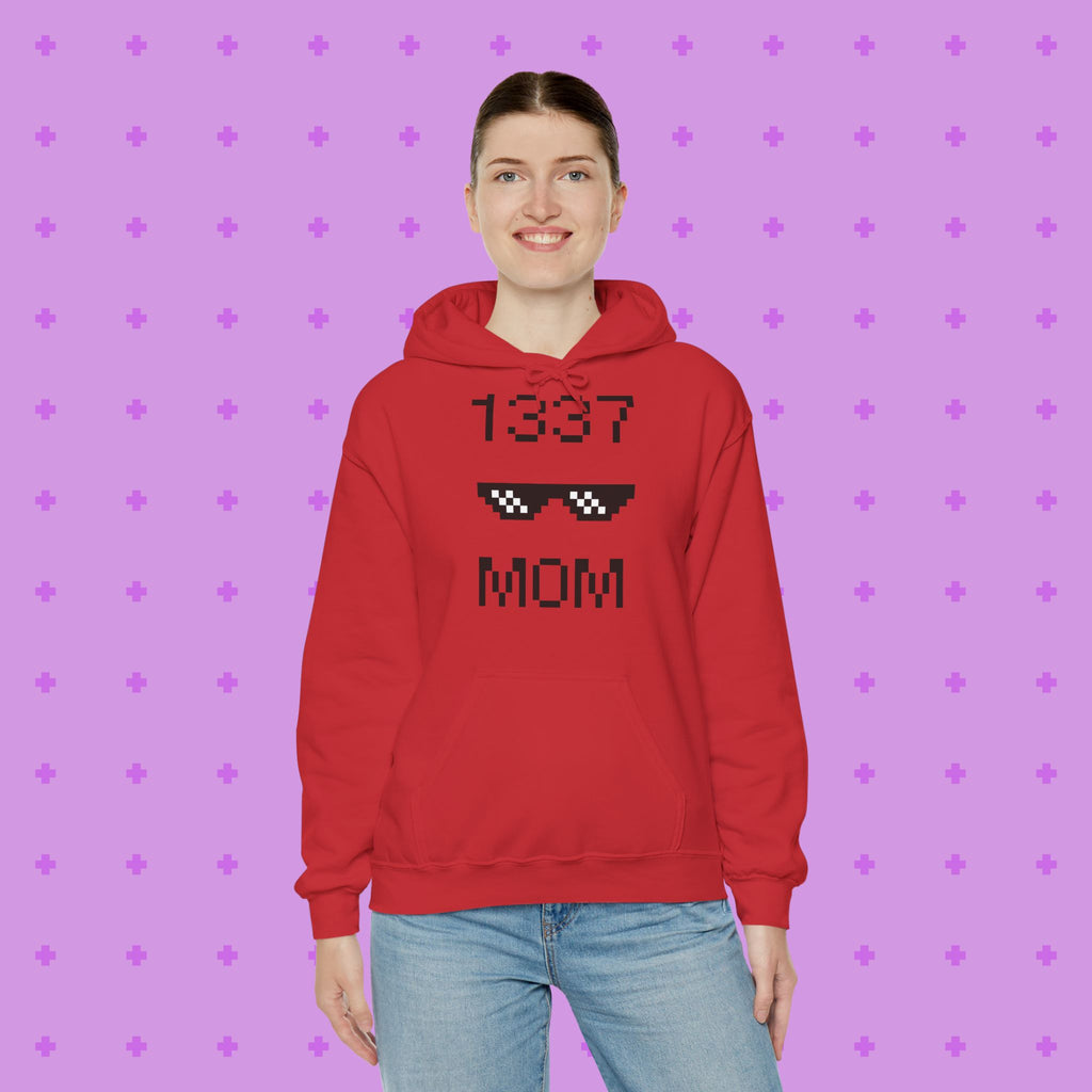 1337 Mom Hoodie — Gamer Mom Pixel Sunglasses Hooded Sweatshirt