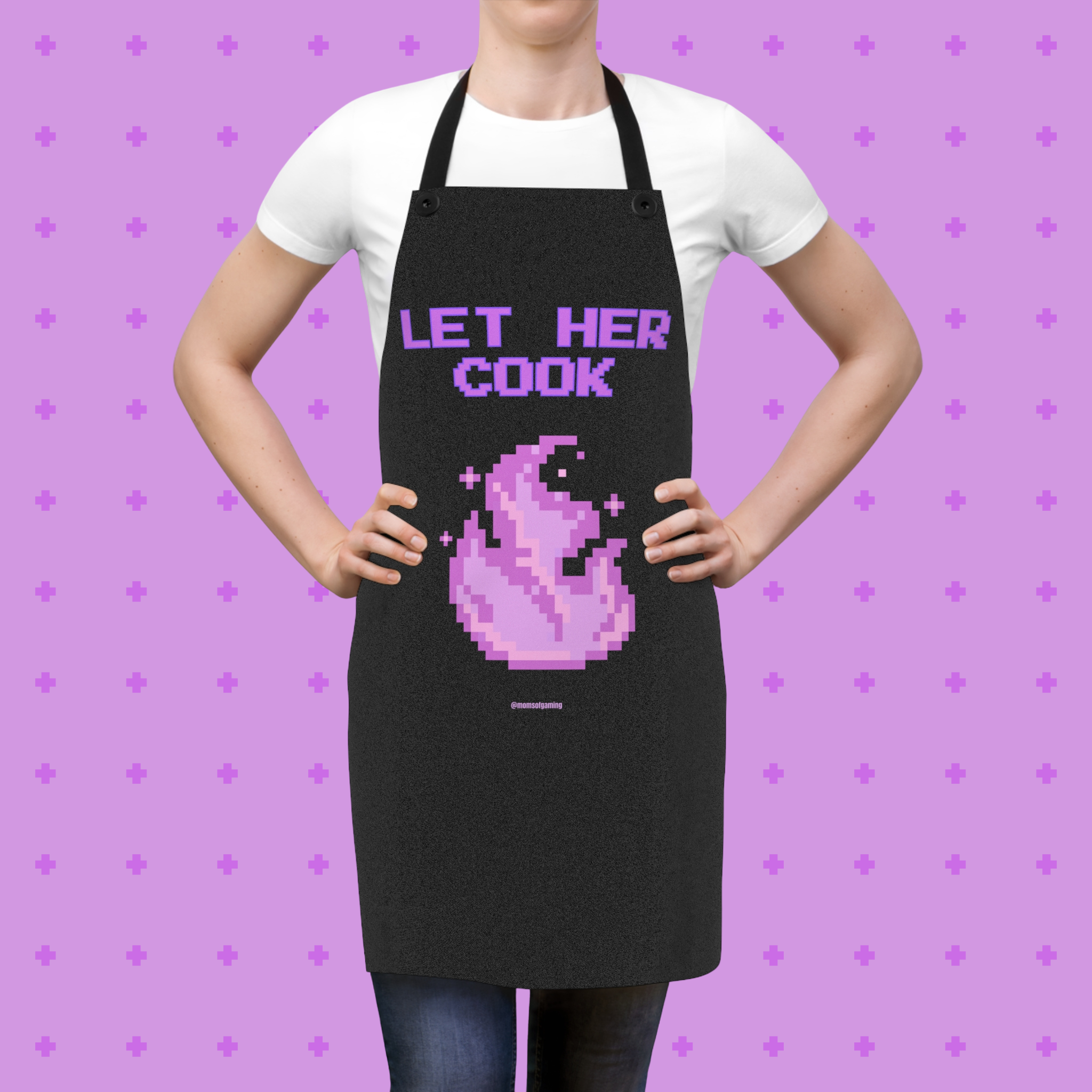 Apron — "Let Her Cook" Mom Pixel Art Cooking Apron