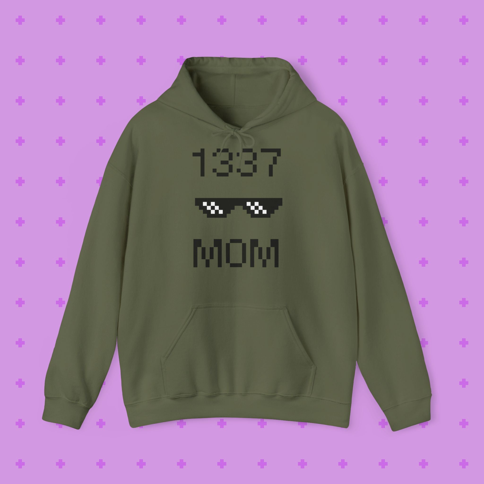 1337 Mom Hoodie — Gamer Mom Pixel Sunglasses Hooded Sweatshirt
