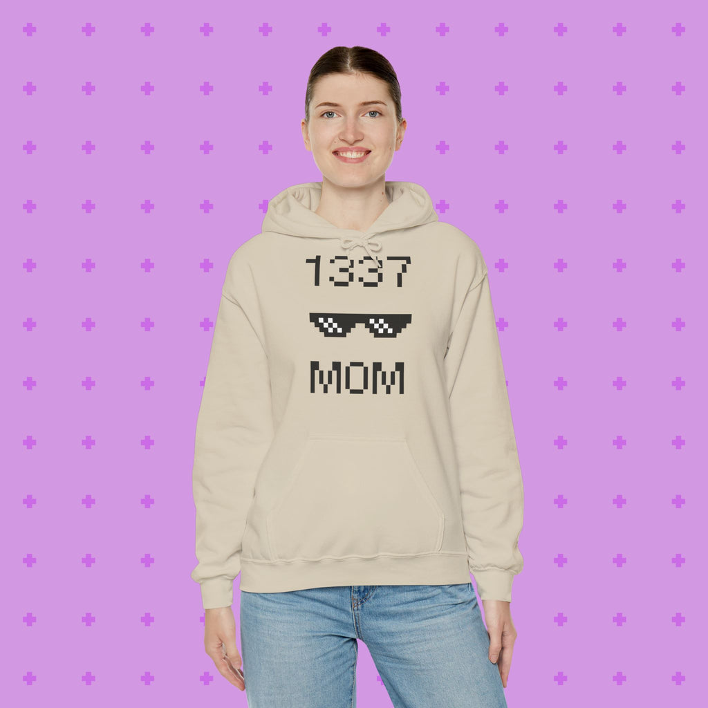 1337 Mom Hoodie — Gamer Mom Pixel Sunglasses Hooded Sweatshirt