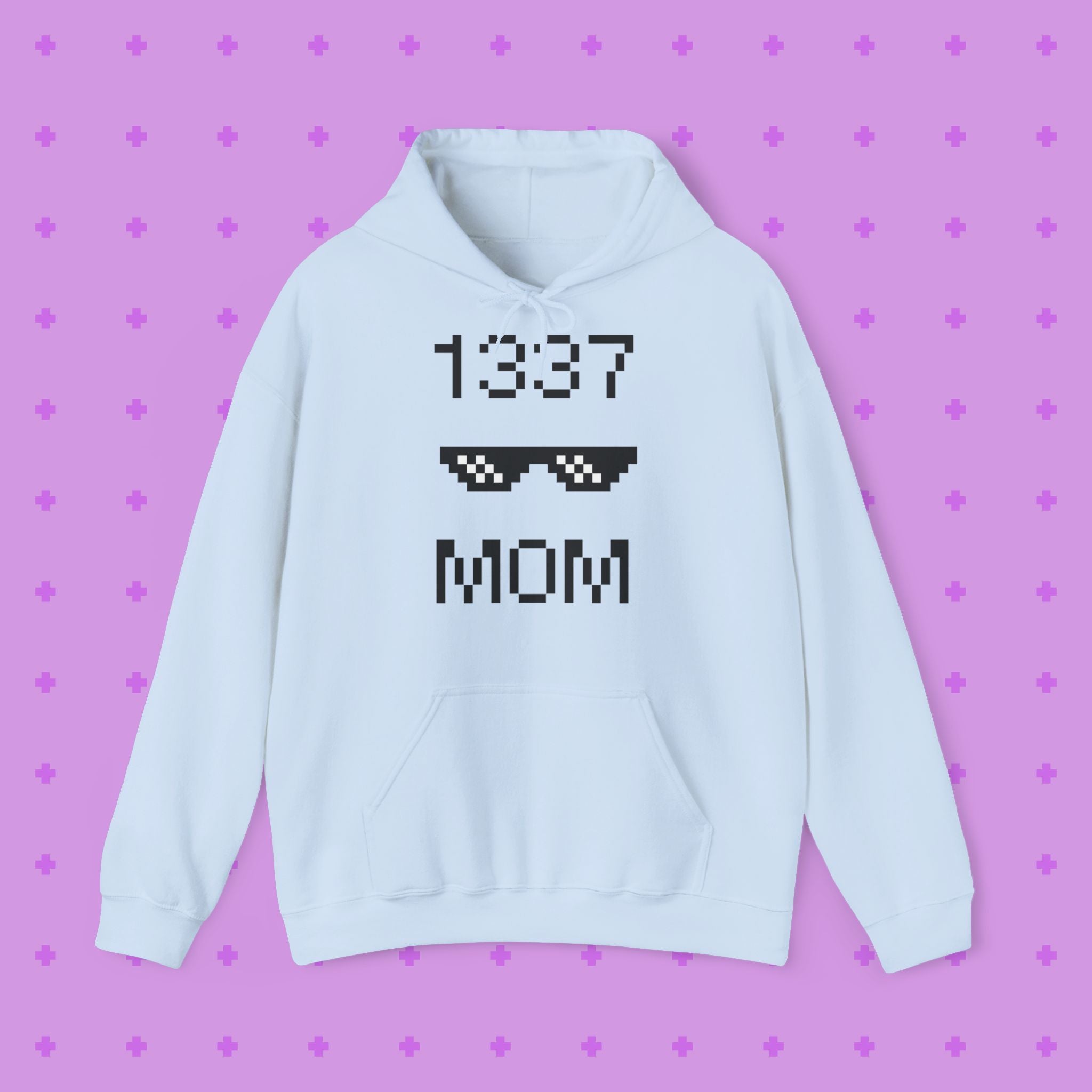 1337 Mom Hoodie — Gamer Mom Pixel Sunglasses Hooded Sweatshirt