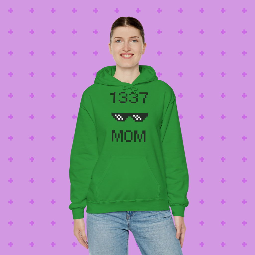 1337 Mom Hoodie — Gamer Mom Pixel Sunglasses Hooded Sweatshirt