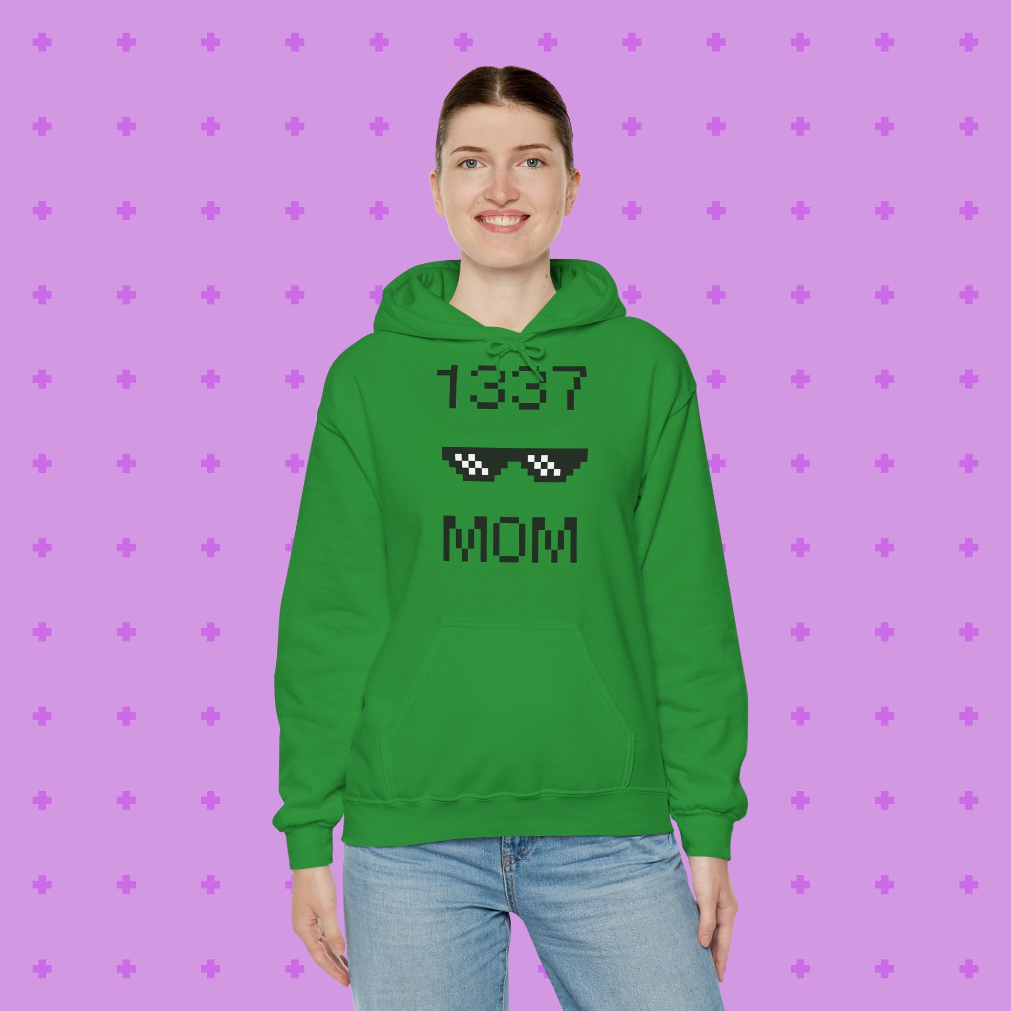 1337 Mom Hoodie — Gamer Mom Pixel Sunglasses Hooded Sweatshirt