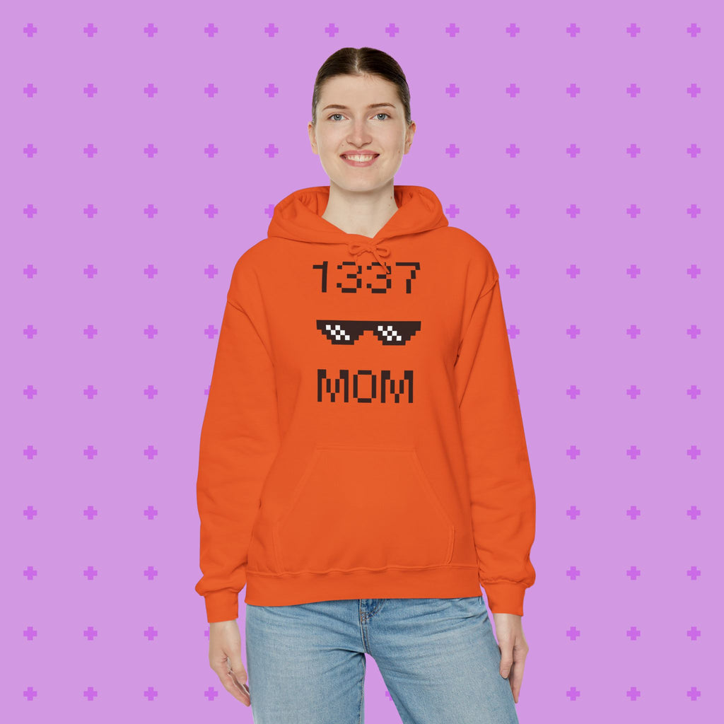 1337 Mom Hoodie — Gamer Mom Pixel Sunglasses Hooded Sweatshirt