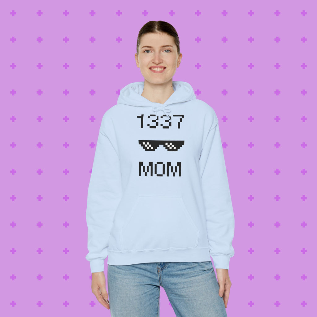 1337 Mom Hoodie — Gamer Mom Pixel Sunglasses Hooded Sweatshirt