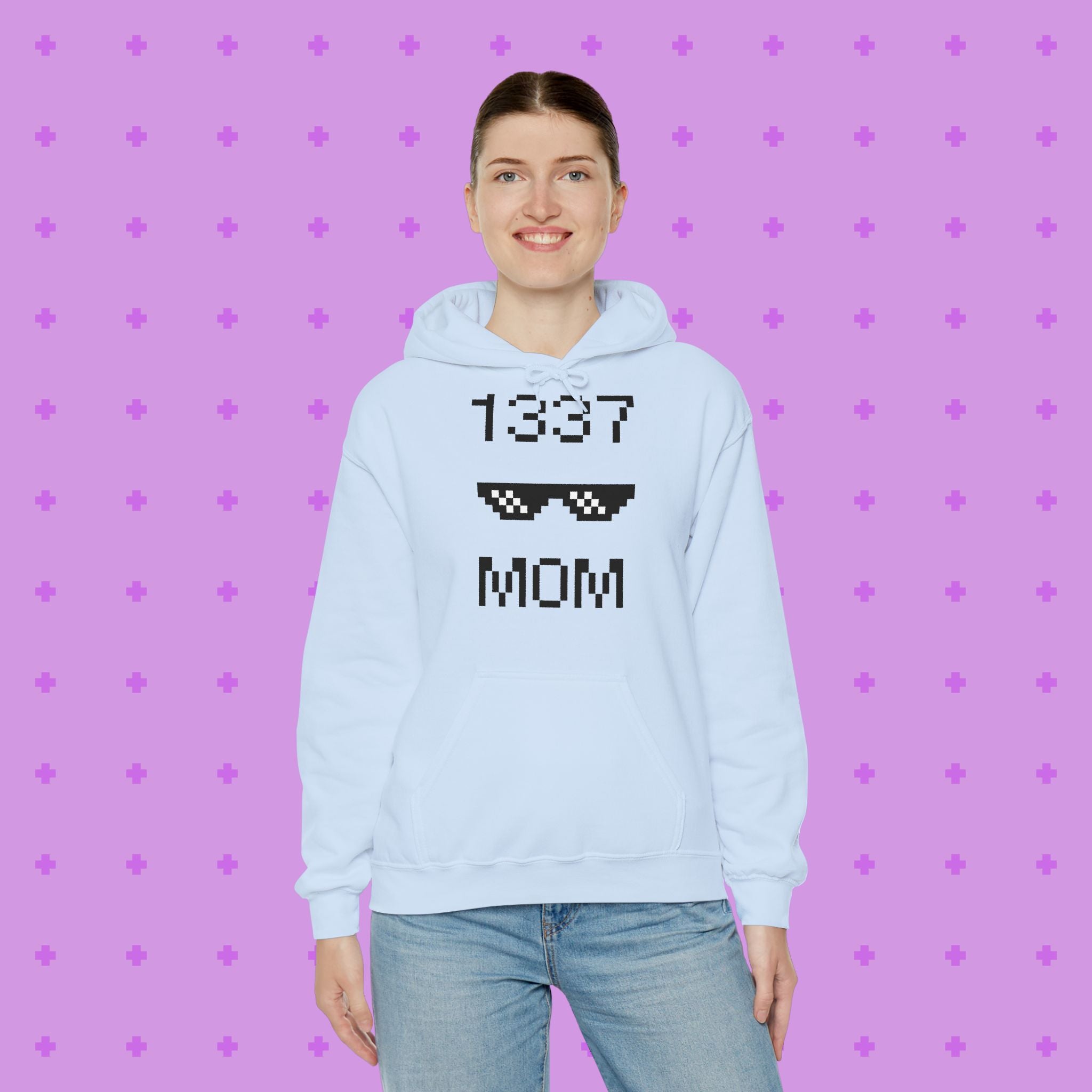 1337 Mom Hoodie — Gamer Mom Pixel Sunglasses Hooded Sweatshirt
