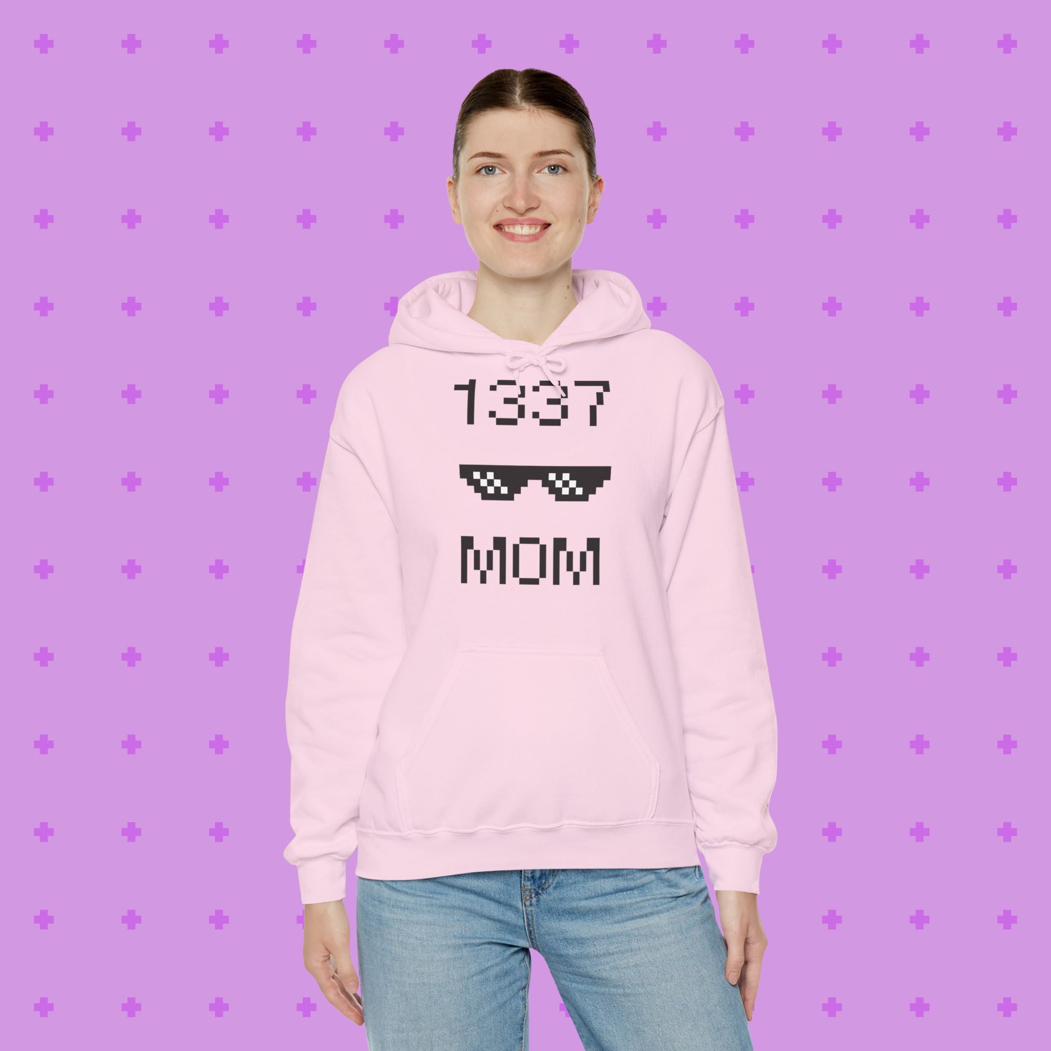 1337 Mom Hoodie — Gamer Mom Pixel Sunglasses Hooded Sweatshirt